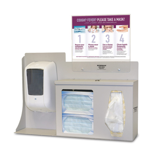 MARKETLAB BOWMAN RESPIRATORY HYGIENE STATION - Respiratory Hygiene Bundle Station 206, Includes: Respiratory Hygiene Station RS005-0512 and Sign Holder MP-075