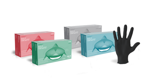 Glove, General Purpose, Nitrile, Poly Coated, Textured, Powder-Free (PF), Small, Black (SHARK)