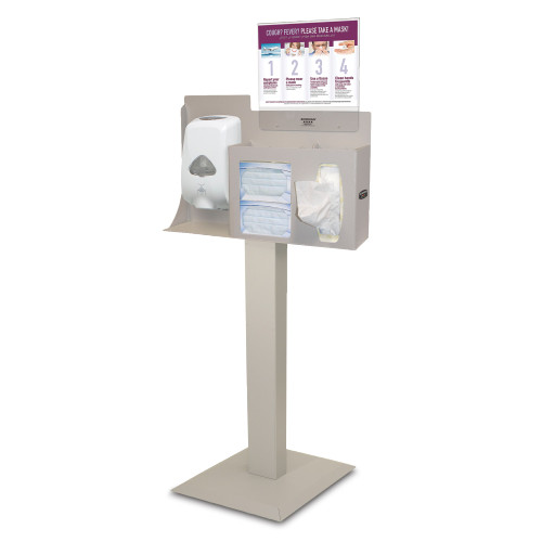 MARKETLAB BOWMAN COVER YOUR COUGH COMPLIANCE KIT - Cover Your Cough Compliance Kit, Includes: Respiratory Hygiene Station (RS004-0212), Floor Stand (KS010-0412) and 11" x 8.5" Sign Holder, Horizontal (MP-075), Quartz Beige (Made in the USA)