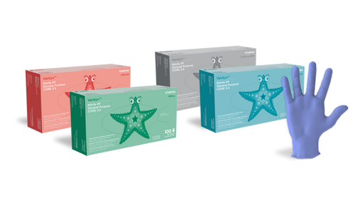 Glove, General Purpose, Nitrile, Poly Coated, Textured, Powder-Free (PF), Medium, Lavender Blue (STARFISH)