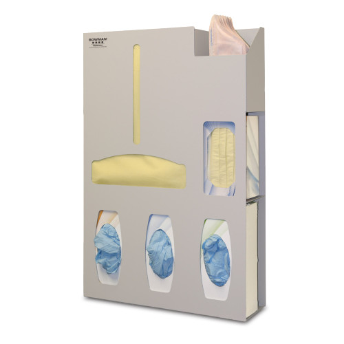 MARKETLAB BOWMAN PROTECTION ORGANIZER - Protective Wear Organizer, Quartz Beige, ABS Plastic, Holds: Flat Pack or Launderable Gowns, (3) Boxes of Gloves, (1) Box of Earloop Style Face Masks, and (1) Wipe Canister (Made in USA)