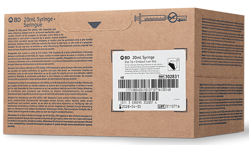 BD Syringe Only, 20mL, Luer Slip Tip, 48/bx, 4 bx/cs (Continental US Only)