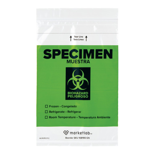MARKETLAB SPECIMEN BAG - Specimen Bag, Easy Open, Block Color, Green, 100/pk (US Only)