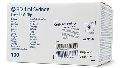 BD Syringe Only, 1mL, Luer-Lok™ Tip, Sterile, Individually Wrapped, 100/bx, 8 bx/cs (Continental US Only)