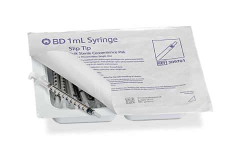 BD Syringe, 1mL, Luer Slip Tip, Sterile Convenience Tray Pack, Latex Free (LF), 25 tray/pk, 12 pk/cs (Continental US Only)