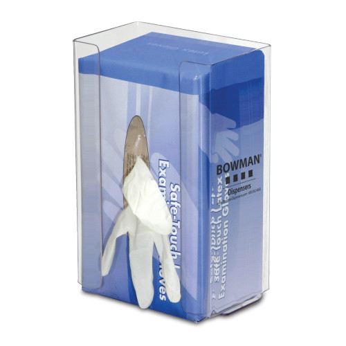 MARKETLAB BOWMAN GLOVE BOX DISPENSERS - Glove Box Dispenser, Single, Large Capacity, with Flexible Spring, Holds One Large Capacity Box of Gloves, Two-Way Keyholes For Vertical or Horizontal Wall Mounting, Clear PETG Plastic, 6 5/8"W x 10"H x 4"D (Ma