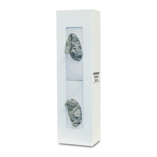 MARKETLAB BOWMAN VERTICAL GLOVE DISPENSERS - Glove Box Dispenser, Double, Space Saver, Holds Two Boxes of Gloves (End-to-End), Two-Way Keyholes For Vertical or Horizontal Wall Mounting, White Powder Coated Steel, 5 5/8"W x 20 1/16"H x 3 15/16"D (Made