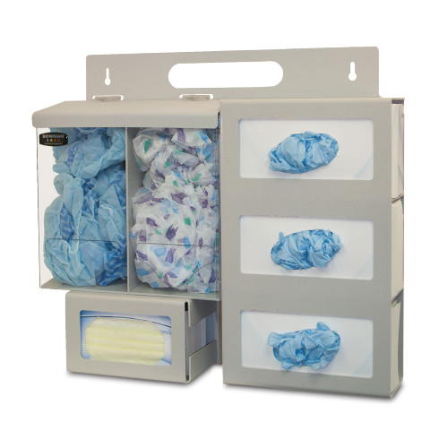 MARKETLAB BOWMAN PROTECTION ORGANIZER - Protection Organizer, Holds Bulk Quantity Protective Apparel in Two Separate Compartments, Three Boxes of Gloves & (1) Box of Face Masks, Hinged Lid (Over Bulk Compartments), Keyholes For Wall Mounting, Door Ha