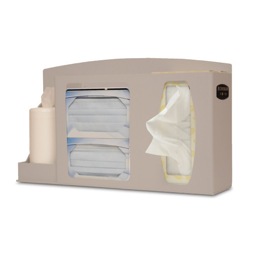 MARKETLAB BOWMAN RESPIRATORY HYGIENE STATION - Respiratory Hygiene Station Holds Two Boxes of Face Masks, (1-2) Boxes of Facial Tissues, (1) Hand Sanitizer Bottle, Optional Sign Holders MP-070 or MP-075 (sold separately), Optional Floor Stands KS010-