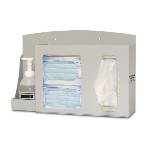 MARKETLAB BOWMAN RESPIRATORY HYGIENE STATION - Respiratory Hygiene Station, Holds Two Boxes of Face Masks, One - Two boxes of Facial Tissues, and One Hand Sanitizer Bottle, Keyholes for Wall Mounting, Can Sit on a Counter, or Mount to a Floor Stand, 