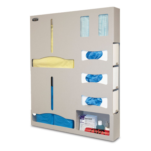 MARKETLAB BOWMAN PROTECTION ORGANIZER - Protective Wear Organizer, 4", Double Gown (Holds Gowns, Aprons, or Overalls/Jumpsuits, three boxes of gloves, earloop masks and miscellaneous items), ADA and CMS Wall Protrusion Compliant Keyholes for Wall Mou