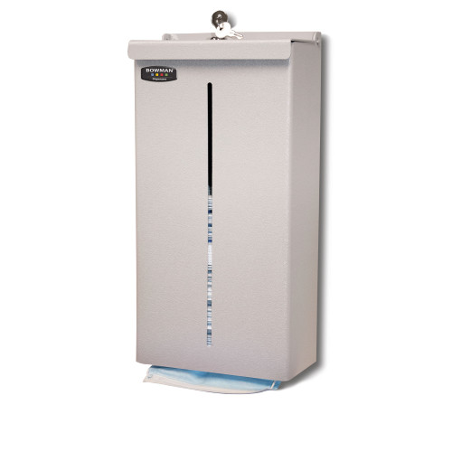 MARKETLAB BOWMAN FACE MASK DISPENSERS - Face Mask Dispenser - Locking: This dispenser holds four boxes of earloop masks in bulk, It features a locking lid with a pivot hinge, Designed as a top loading, bottom dispensing product, it reduces the chance