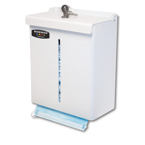MARKETLAB BOWMAN FACE MASK DISPENSERS - Face Mask Dispenser - Locking: This dispenser holds two - three boxes of earloop masks in bulk, It features a locking lid with a pivot hinge, Designed as a top loading, bottom dispensing product, it reduces the