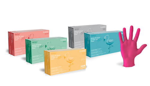 Glove, Exam, Nitrile, Powder-Free (PF), Polymer Coated, Aloe & Vitamin E, Textured, Beaded Cuff, Coral, X-Large (FLAMINGO)