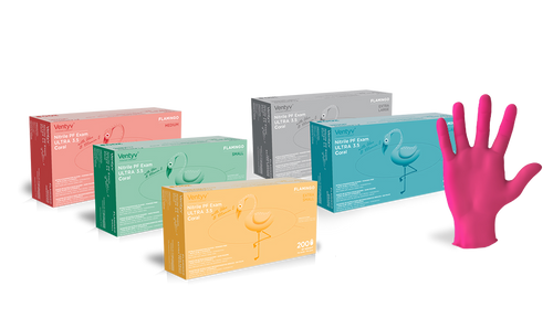 Glove, Exam, Nitrile, Powder-Free (PF), Polymer Coated, Aloe & Vitamin E, Textured, Beaded Cuff, Coral, X-Small, (FLAMINGO) 200/bx, 10 bx/cs (SHARK)