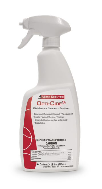 MICRO-SCIENTIFIC OPTI-CIDE3® DISINFECTANT - Opti-Cide3 Disinfectant, 24 oz Spray Bottle, 12/cs (Contenental US Only) (HAZMAT Fees Apply, cannot ship via Air or to AK, GU, HI, MP, PR, VI) (60 cs/plt)