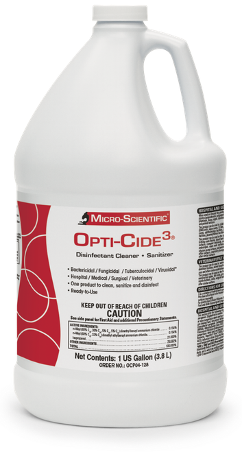 MICRO-SCIENTIFIC OPTI-CIDE3® DISINFECTANT - Opti-Cide3 Disinfectant, 1 Gallon Pour Bottle, 4/cs (Contenental US Only) (HAZMAT Fees Apply, cannot ship via Air or to AK, GU, HI, MP, PR, VI) (36 cs/plt)