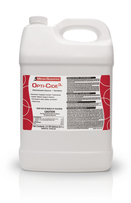 MICRO-SCIENTIFIC OPTI-CIDE3® DISINFECTANT - Opti-Cide3 Disinfectant, 2½ Gallon & Spigot, 2/cs (36 cs/plt) (Contenental US Only) (HAZMAT Fees Apply, cannot ship via Air or to AK, GU, HI, MP, PR, VI)