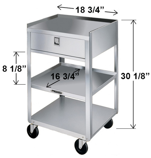 LAKESIDE EQUIPMENT STANDS - Stand, 1 Drawer, 3 Shelves, 16¾"W x 18¾"D x 30 1/8"H, (4) 3½" Swivel Casters