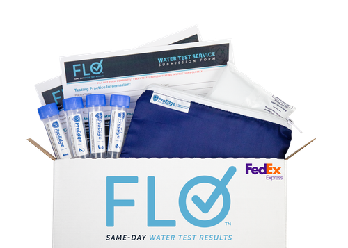PROEDGE DENTAL FLO™ WATER TESTING SERVICE KIT WITH SAME DAY RESULTS - Kit Contents: Mail-In Test Kit with (4) specimen vials, submission form, instructions for use, nylon pouch, overnight FedEx shipping label with FedEx clinical pack, insulated maile