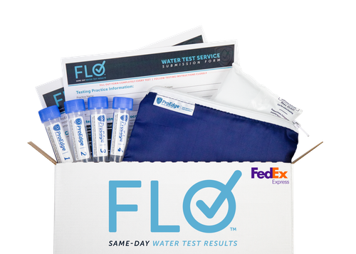 PROEDGE DENTAL FLO™ WATER TESTING SERVICE KIT WITH SAME DAY RESULTS - Kit Contents: Mail-In Test Kit with (12) specimen vials, submission form, instructions for use, nylon pouch, overnight FedEx shipping label with FedEx clinical pack, insulated mail