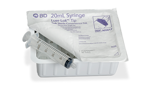 BD Syringe, 20mL, Luer-Lok™ Tip, Sterile Convenience Pack Tray, Latex Free (LF), 10 tray/pk, 12 pk/cs (Continental US Only)
