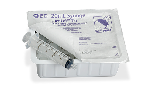 BD Syringe, 20mL, Luer-Lok™ Tip, Sterile Convenience Pack Tray, Latex Free (LF), 10 tray/pk, 12 pk/cs (Continental US Only)