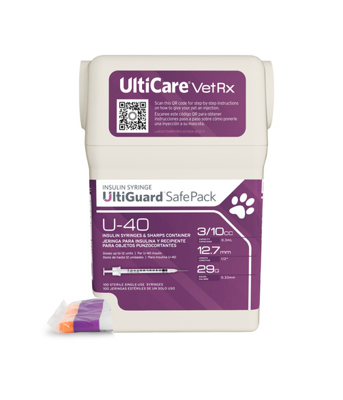 ULTIMED ULTRICARE VETRX DIABETES CARE INSULIN SYRINGES - UltiGuard U-40 Syringe Dispenser, 29G x ½", 3/10cc, 100/bx