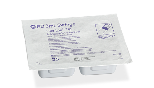 BD Syringe, 3mL, Luer-Lok™ Tip, Sterile Convenience Tray Pak, 25 tray/bx, 12 bx/cs (Continental US Only)