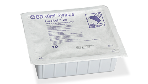 BD Syringe, 30mL, Luer-Lok™ Tip, Sterile Convenience Pack Tray, Latex Free (LF), 10 tray/pk, 12 pk/cs (Continental US Only)