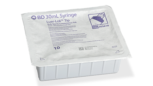 BD Syringe, 30mL, Luer-Lok™ Tip, Sterile Convenience Pack Tray, Latex Free (LF), 10 tray/pk, 12 pk/cs (Continental US Only)