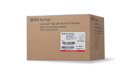 BD Syringe, 5mL , Blunt Fill Needle & Luer-Lok™ Tip, 18G x 1½", 100/bx, 4 bx/cs (Continental US Only) - 18G, 1½"