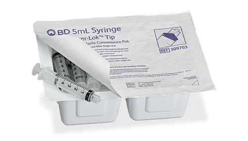 BD Syringe, 5mL, Luer Lok, Sterile Convenience Tray Pak, Latex Free (LF), 25 tray/pk, 12 pk/cs (Continental US Only)
