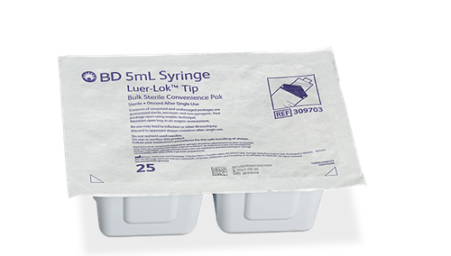 BD Syringe, 5mL, Luer Lok, Sterile Convenience Tray Pak, Latex Free (LF), 25 tray/pk, 12 pk/cs (Continental US Only)