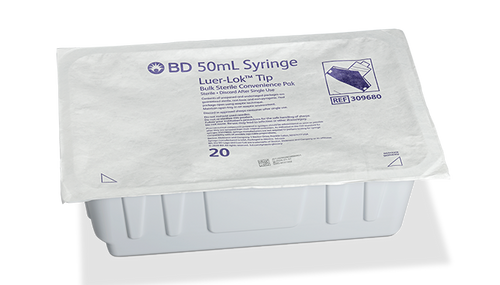 BD Syringe, 50mL, Luer-Lok™ Tip, Sterile Convenience Pack Tray, Latex Free (LF), 20 tray/pk, 6 pk/cs (Continental US Only)
