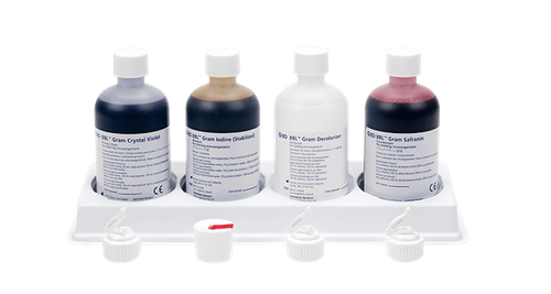 BD BBL™ Gram Safranin, 250ml, 4/pk (Non-Returnable) (HAZMAT Fees Apply, cannot ship via Air or to AK, GU, HI, MP, PR, VI) (Continental US Only)