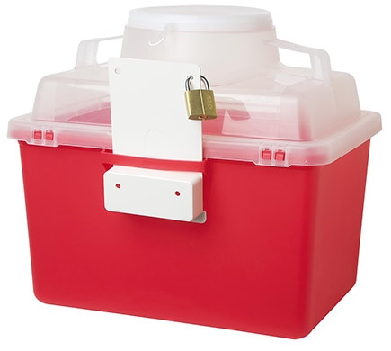 BD Sharps Collector, 8 Qt, Clear Top, Funnel Cap, Red, 24/cs (Continental US Only) - Red