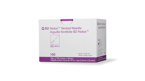 BD Needle, 16G x 1" Thin Wall, Non-Coring Vented, 100/bx, 10 bx/cs (Continental US Only) - 16G, 1"