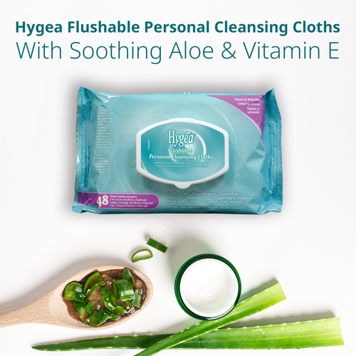 PDI HYGEA® FLUSHABLE PERSONAL CLEANSING CLOTHS Flushable Personal Cleansing Cloths, 5.5" x 7", 48/pk, 12 pk/cs (108 cs/plt) (US Only)