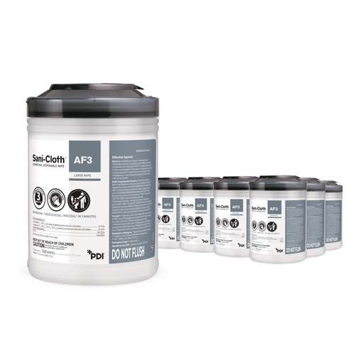 PDI SANI-CLOTH® AF3 GERMICIDAL DISPOSABLE WIPE AF3 Germicidal Disposable Wipe, Large, 6" x 6¾", 160/canister, 12 can/cs (30 cs/plt) (091237) (US Only)