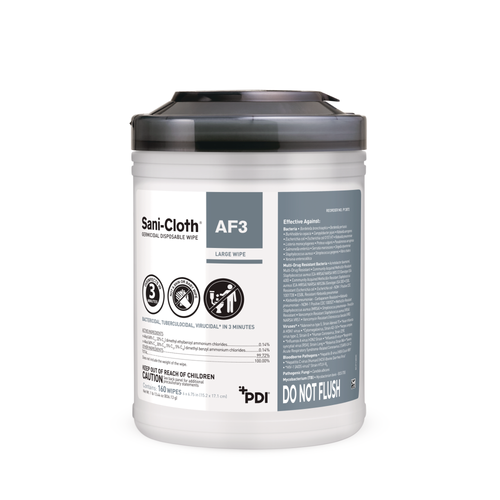 PDI SANI-CLOTH® AF3 GERMICIDAL DISPOSABLE WIPE AF3 Germicidal Disposable Wipe, Large, 6" x 6¾", 160/canister, 12 can/cs (30 cs/plt) (091237) (US Only)