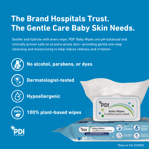 PDI BABY WIPES Baby Wipes, Unscented, Solo Softpak, 8" x 6.7", 80/pk, 12pk/cs (US Only) (US Only)