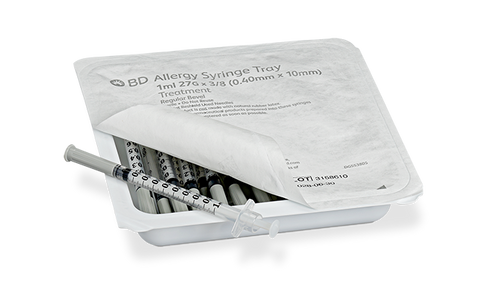 BD PRECISIONGLIDE™ Allergist Tray, 1mL, Permanently Attached Needle, 27G x 3/8", Regular Bevel, 25/tray, 40 trays/cs (Continental US Only) - 27G, 3/8"