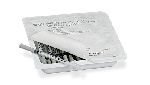 BD Allergist Tray, 1mL, Permanently Attached Needle, 27G x 3/8", Regular Bevel, 25/tray, 40 trays/cs (Continental US Only) - 27G, 3/8"