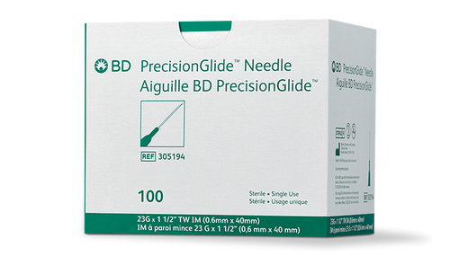 BD IM Needle, 23G x 1½" Thin Wall, Regular Bevel, Sterile, 100/bx, 10 bx/cs (Continental US Only) - 23G, 1½"