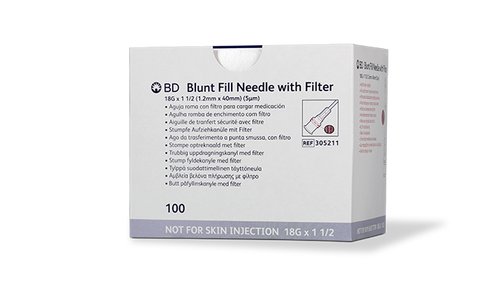 BD Needle, 18G x 1½" Thin Wall, Blunt Fill Tip, 5 Micron, Contains No Natural Rubber Latex, 100/bx, 10 bx/cs (Continental US Only) - 18G, 1½"