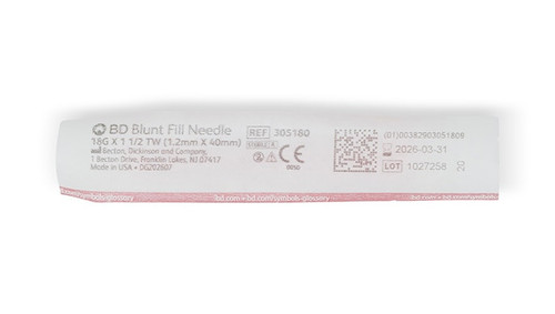 BD Needle, 18G x 1½", Blunt Fill, Contains No Natural Rubber Latex, 100/bx, 10 bx/cs (Continental US Only) - 18G, 1½"