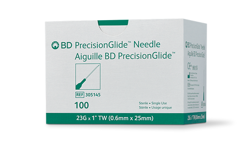 BD Needle, 23G x 1", Regular Bevel, Sterile, 100/bx, 10 bx/cs (Continental US Only) - 23G, 1"
