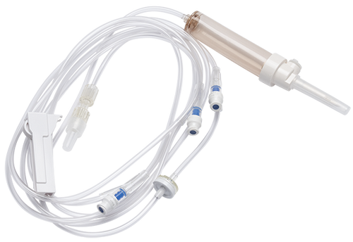 BD Gravity Set, Check Valve, Roller Clamp, (3) SmartSite Needle-Free Valves 6", 36" and 41" from 2-Piece Male Luer Lock, 10 drops/L, 107" Length, 23ml Fluid Path, Not Made with DEHP, Sterile, 100/cs (Continental US Only) - 6"