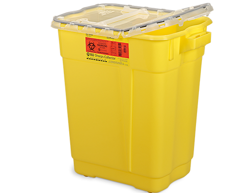 BD Sharps Collector, 9 Gallon, Yellow Hinged Top, Yellow (not autoclavable), 8/cs (Continental US Only)